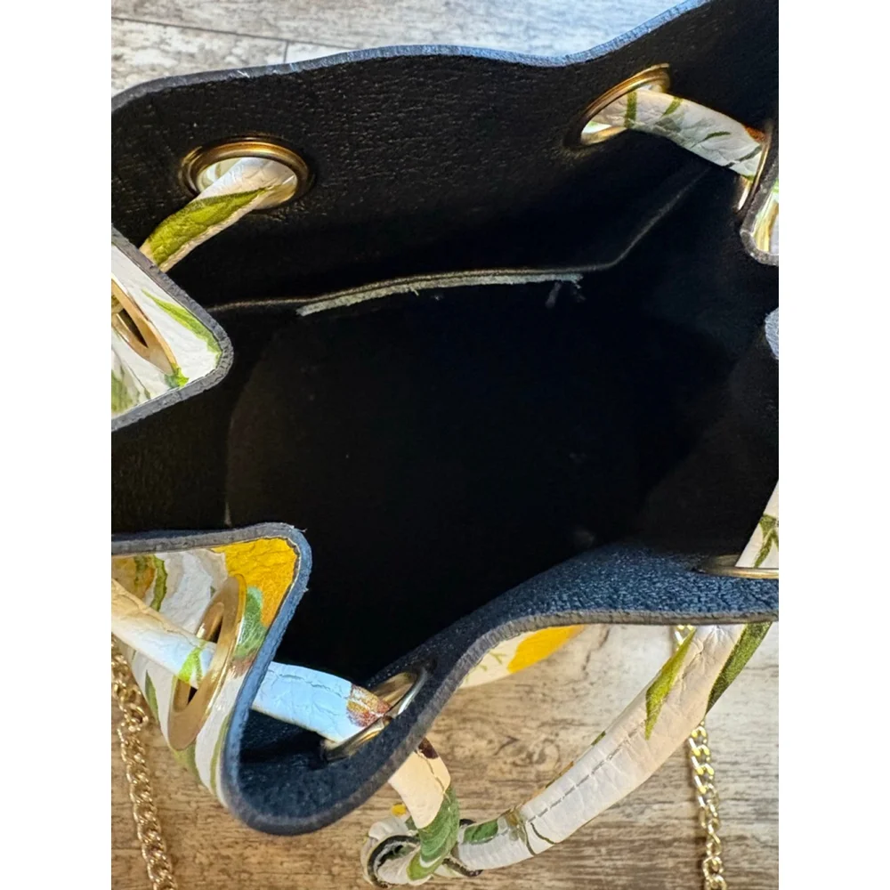 L'Artigiano Sorrentino Italian Leather Lemon Print Bucket Bag Crossbody